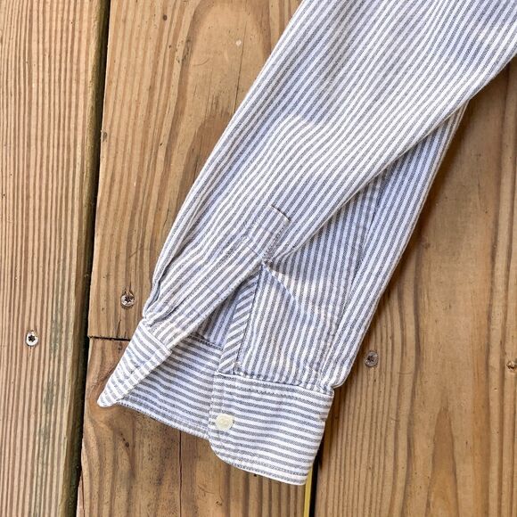 J.Crew Long Sleeve Gray & White Striped Oxford Shirt - Club Collar - Medium - Picture 4 of 7